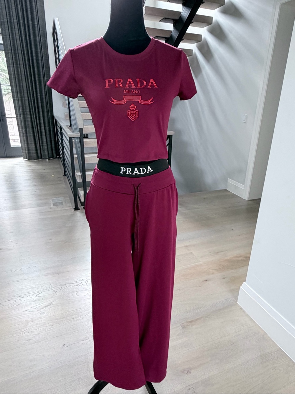 Burgundy Lounge Pants & Crop Tee Set size S - Picture 10 of 13